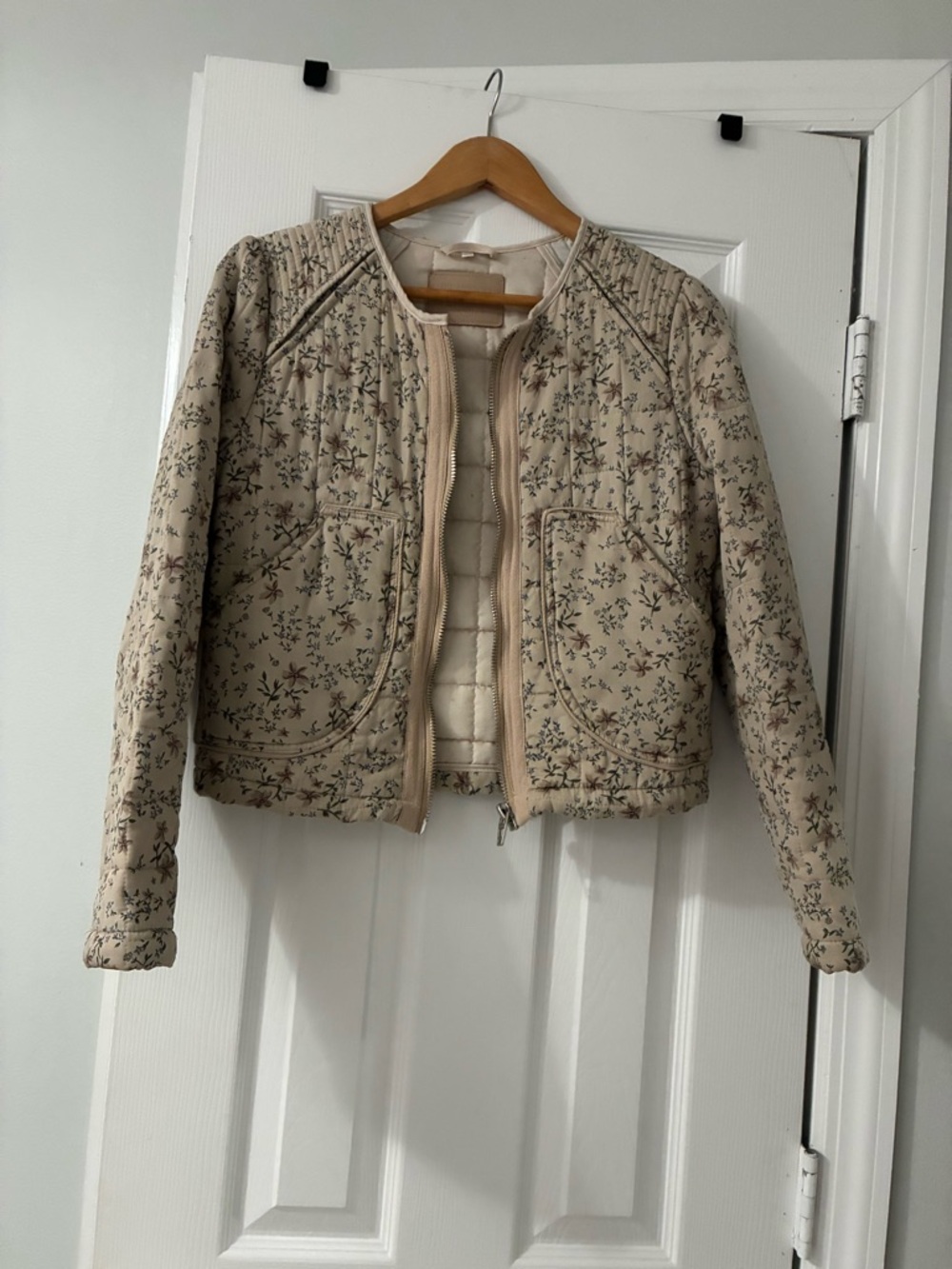 Womens Quilted Floral Beige Jacket